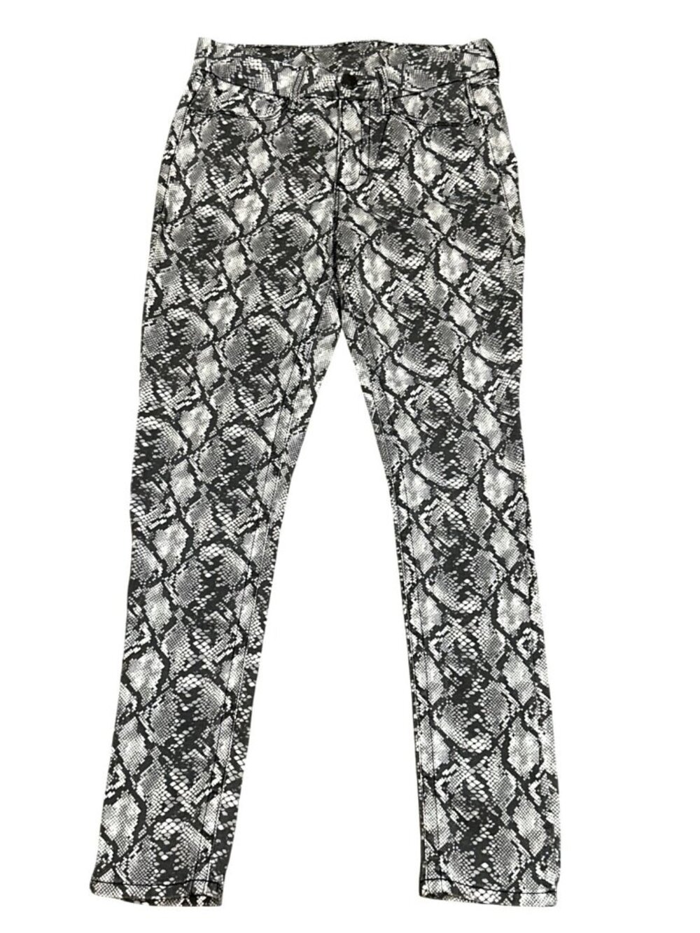 Seven7 Tummyless High Rise Skinny Jeans Black White Snakeskin Print Stretch Sz 6